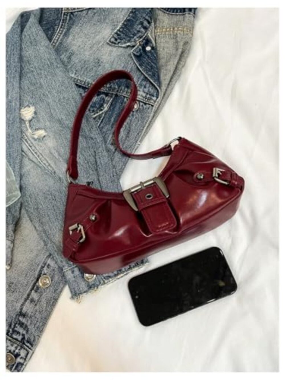 Faux Leather Handbag Top Handle Buckle Underarm Purse Crescent Bag Clutch - Picture 5 of 6